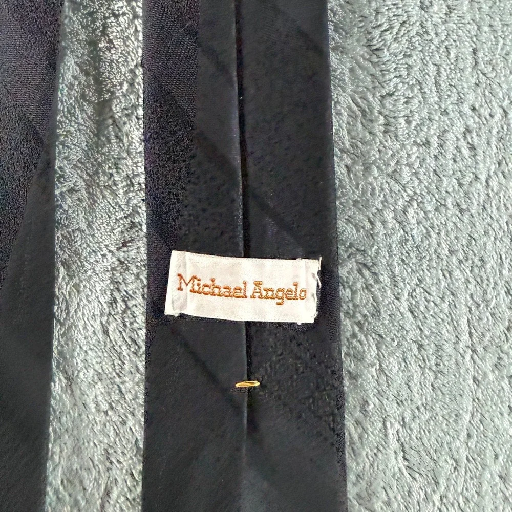 Michael Angelo Mens Silk Tie Black Tonal Paisley Stripe Formal Necktie